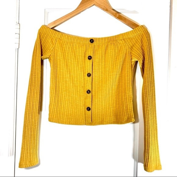 Forever 21 Off Shoulder Mustard Crop Top Size Small - Picture 1 of 6